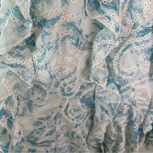 NWT Alice+Olivia Jocelyn Floral Smocked Cotton Ruffle Mini Dress SZ US 14 - Picture 4 of 10